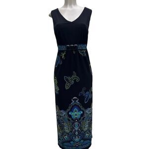 Catherines Black and Blue Paisley Maxi Dress, comfy & elegant,Size 16 sleeveless